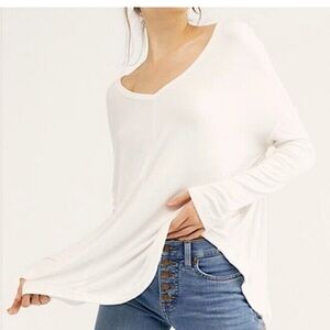 Free People Moonshine V Neck Boho Knit Thermal Top Ivory Tunic Large